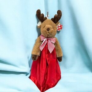 Baby Christmas deer with embroidered name. This is an 18” baby soft lovey.